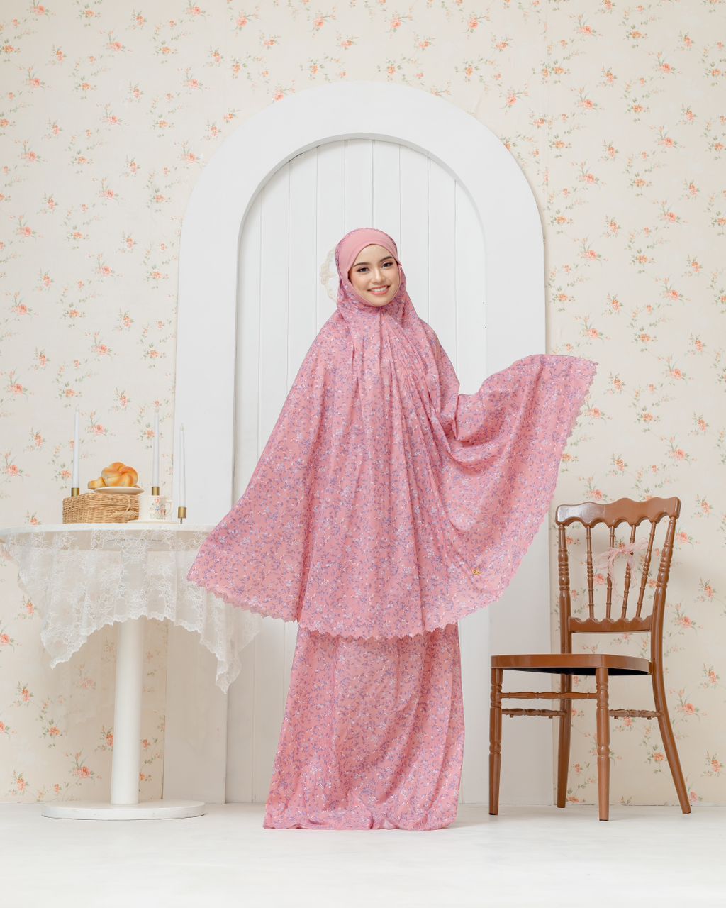 Anna Travel Telekung - Pink Blossom