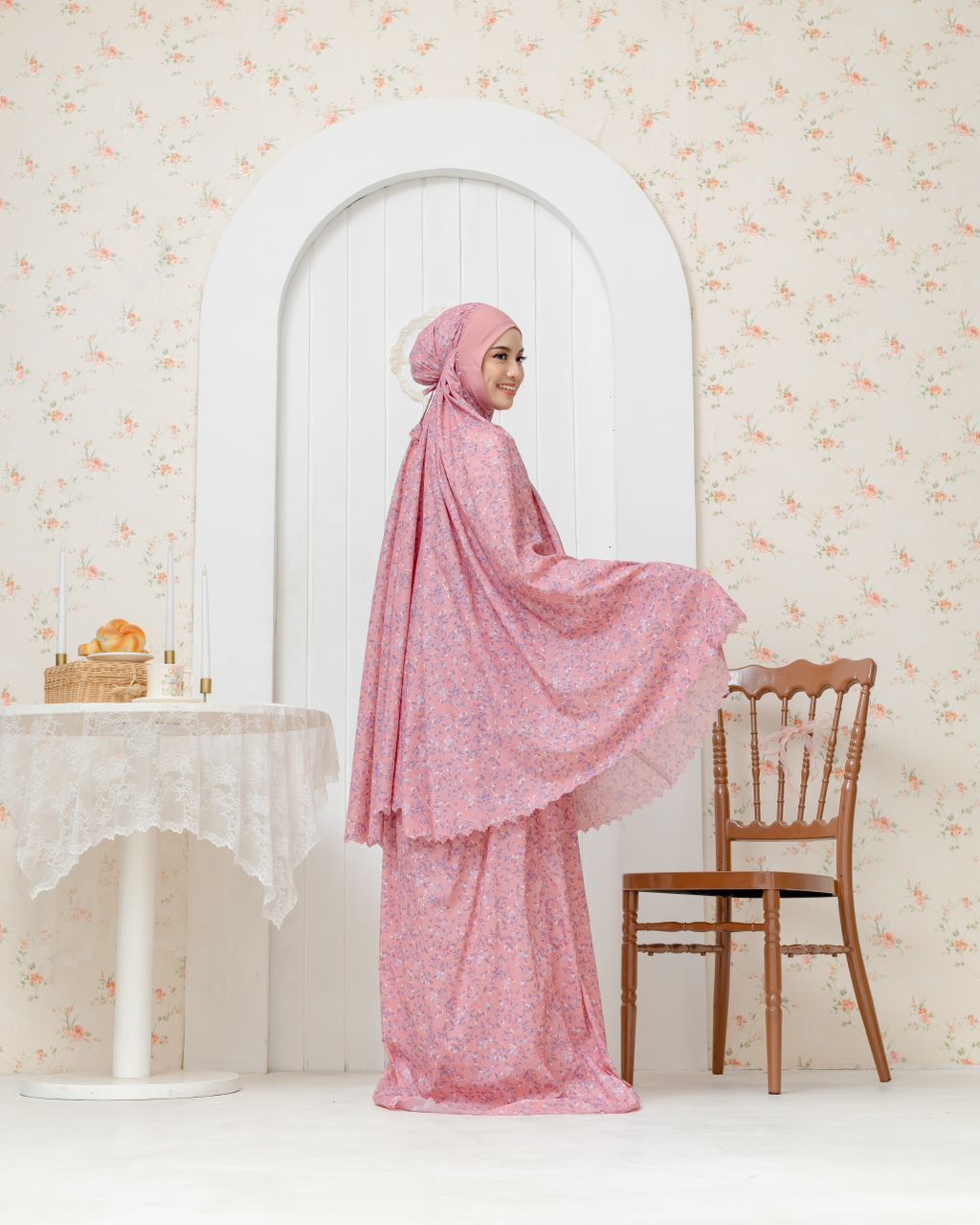 Anna Travel Telekung - Pink Blossom