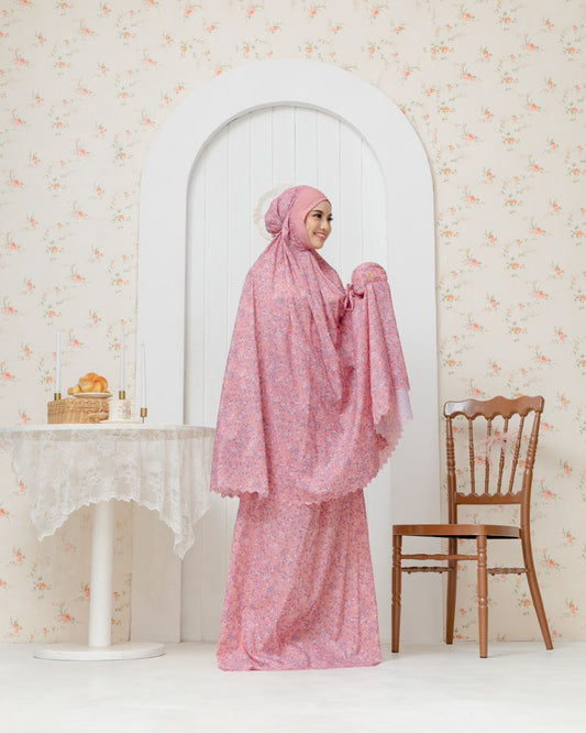 Anna Travel Telekung - Pink Blossom